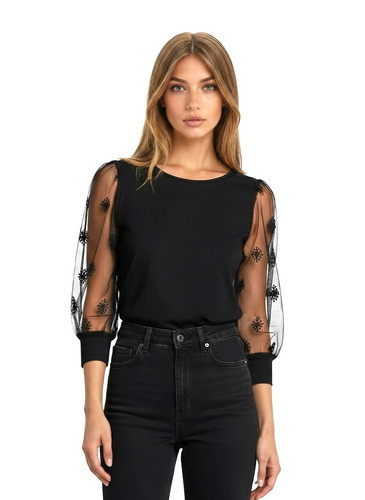 Elegante Damenbluse Teria 3/4 Eldar | Schöner Stickerei-Tüll, weiche Viskose | Perfekt für jeden Anlass