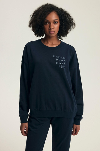 Henderson 43705 Delancy Damenpyjama, Marineblau – Baumwolle, lange Ärmel, bequem und stilvoll