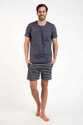 Lars Herren Kurzarm-Pyjama, kurze Hose Italian Fashion - graphit/graphit print