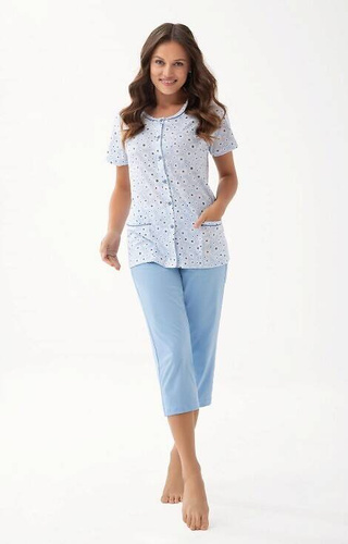 346 Luna Damen-Pyjama mit Reißverschluss – Blau