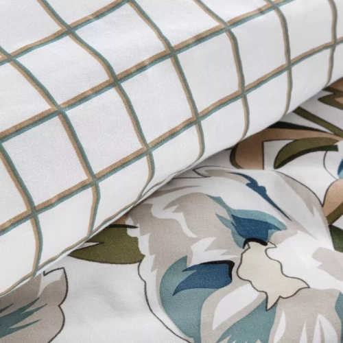 Frühling 40 Blumen Satinbettwäsche Eurovorhänge weiß/türkis