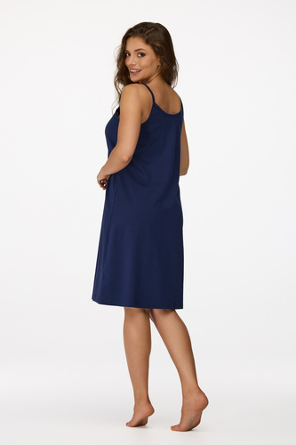 Ja. 25 Senizo Umstandsnachthemd, Marineblau – 100 % Baumwolle, Reißverschluss zum Stillen, Träger