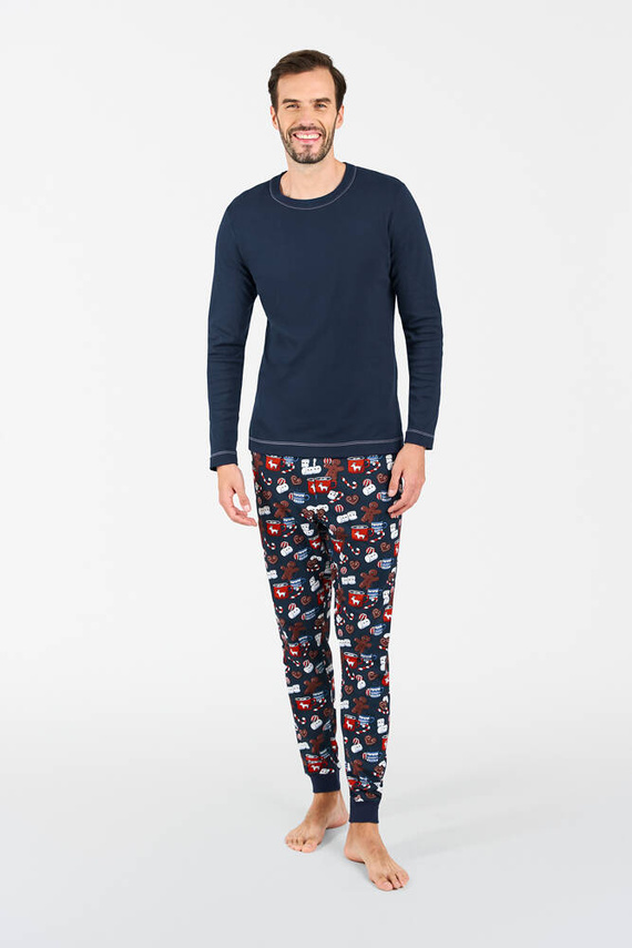 Rojas Herren Schlafanzug mit langen Ärmeln, lange Hose Italian Fashion - navy blau/print