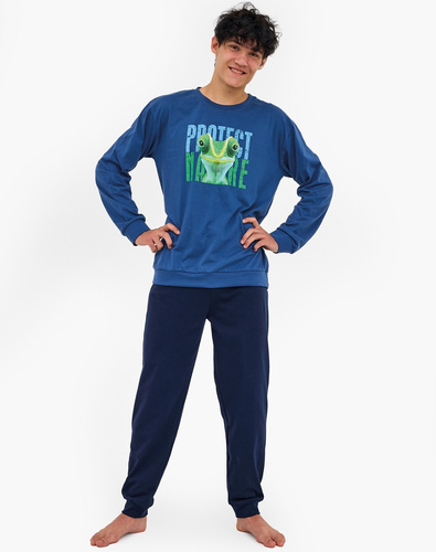 999/55 Protect Cornette Jugendpyjama Marineblau – Baumwolle, lange Ärmel, bequem und stilvoll