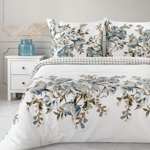 Frühling 40 Blumen Satinbettwäsche Eurovorhänge weiß/türkis