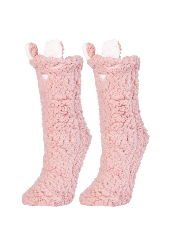 Damensocken Moraj CDC1600-001 weiß rosa – flauschig, mit Smiley-Gesicht und rutschfestem ABS